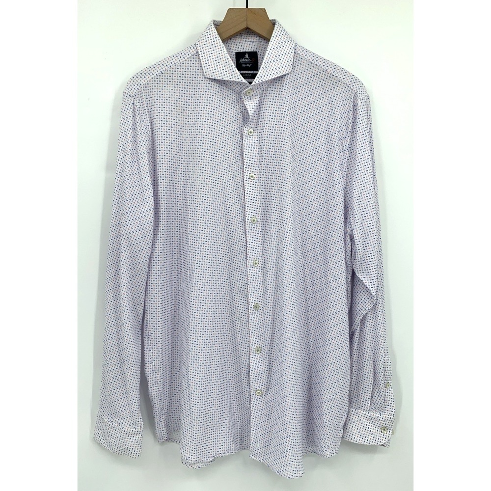 Johnnie O Shirt Mens Large Pink Blue Top Shelf Performance Stretch 16.5/17